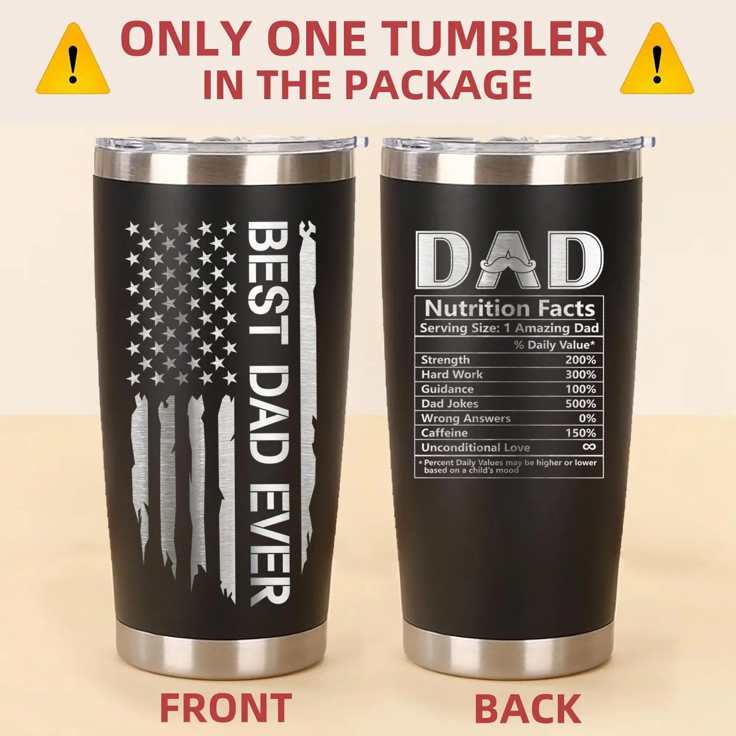 Premium Stainless Steel Tumbler for Dad - Unique Father's Day and Birthday Gift from Daughter or Son, 20oz Black Travel Mug - Perfect for Coffee, Holidays, and Everyday Use