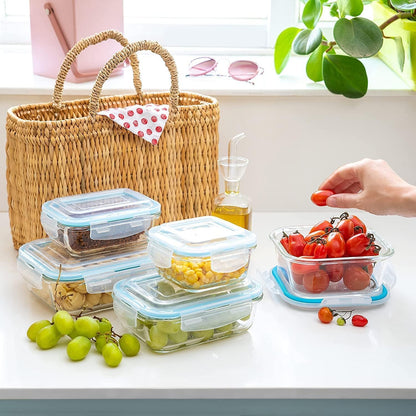 10-Piece Borosilicate Glass Meal Prep Container Set – Leak-Proof Snap-Lock Lids, Airtight & BPA-Free – Freezer, Microwave & Oven Safe (Glass Only) – Stackable and Nestable Food Storage Solution
