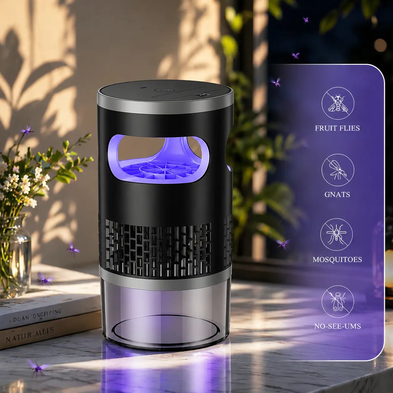 Indoor Insect Trap with Light and Suction Technology for Effective Mosquito, Fruit Fly, Gnat, and Moth Control in Residential Spaces