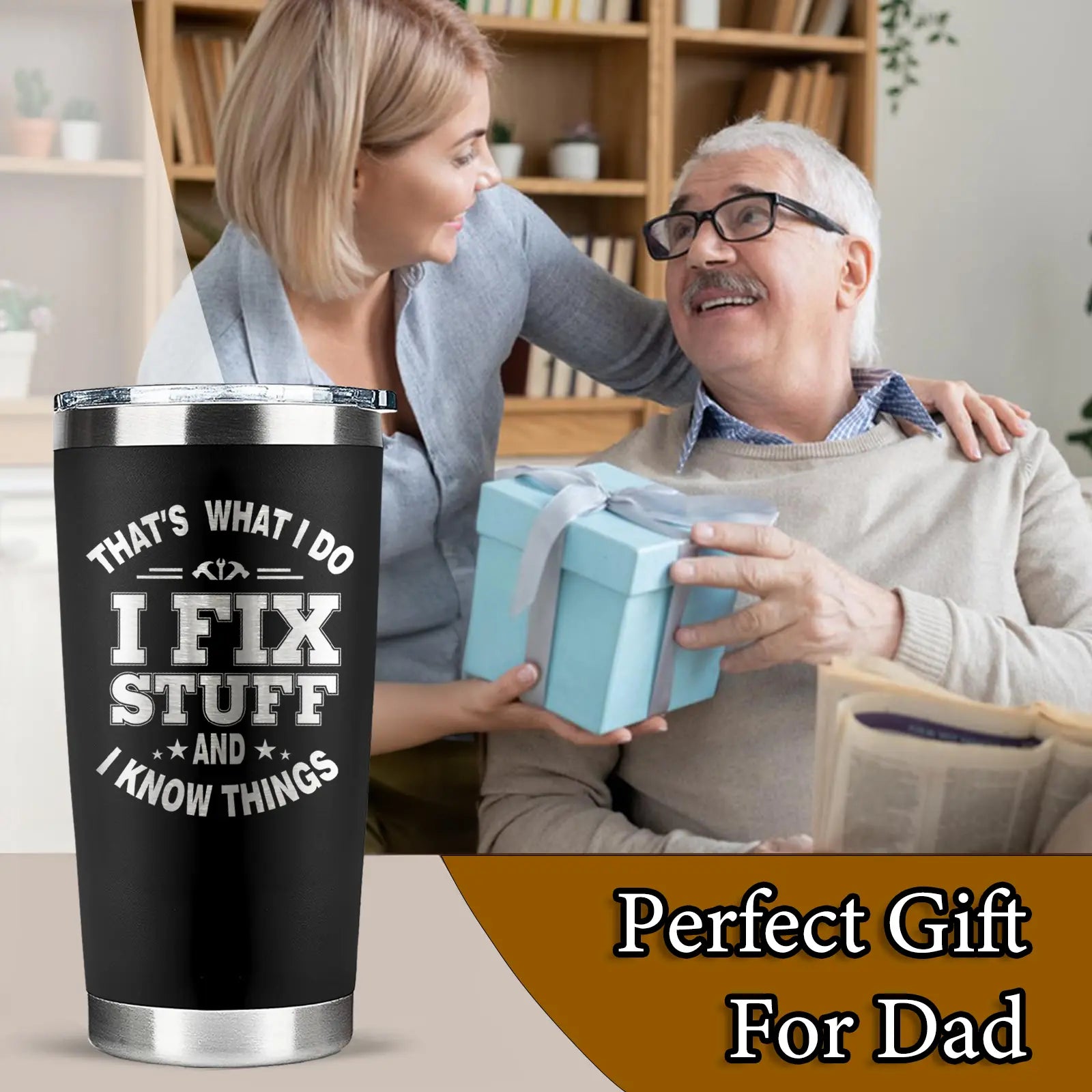 Premium Stainless Steel Tumbler for Dad - Unique Father's Day and Birthday Gift from Daughter or Son, 20oz Black Travel Mug - Perfect for Coffee, Holidays, and Everyday Use