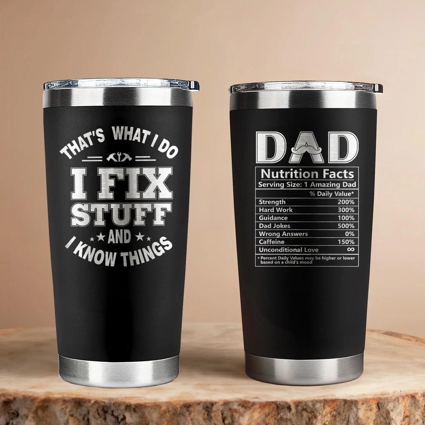 Premium Stainless Steel Tumbler for Dad - Unique Father's Day and Birthday Gift from Daughter or Son, 20oz Black Travel Mug - Perfect for Coffee, Holidays, and Everyday Use