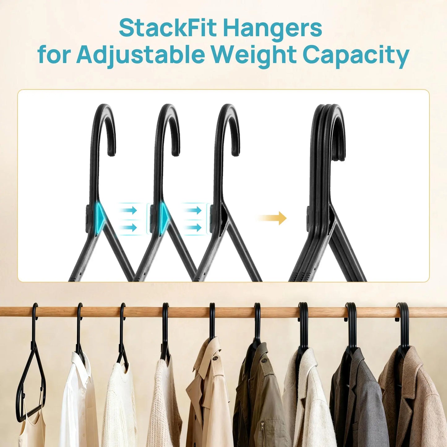 Vtopmart 60-Pack Stackfit Clothes Hangers - 16.7-Inch Non-Slip Slim Hangers for T-Shirts, Coats, Jackets, and Sweaters - Durable Space-Saving Closet Organizers - Mid-Year Sale