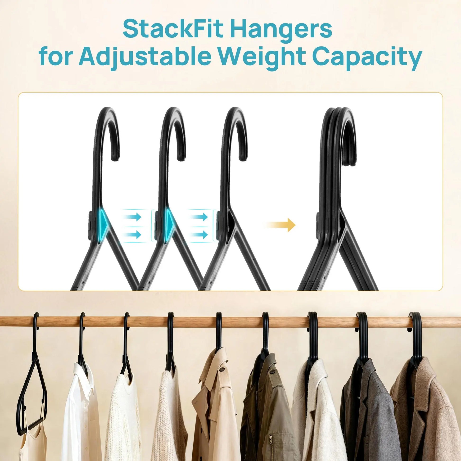 Vtopmart 60-Pack Stackfit Clothes Hangers - 16.7-Inch Non-Slip Slim Hangers for T-Shirts, Coats, Jackets, and Sweaters - Durable Space-Saving Closet Organizers - Mid-Year Sale