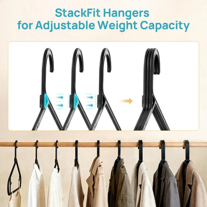 Vtopmart 60-Pack Stackfit Clothes Hangers - 16.7-Inch Non-Slip Slim Hangers for T-Shirts, Coats, Jackets, and Sweaters - Durable Space-Saving Closet Organizers - Mid-Year Sale