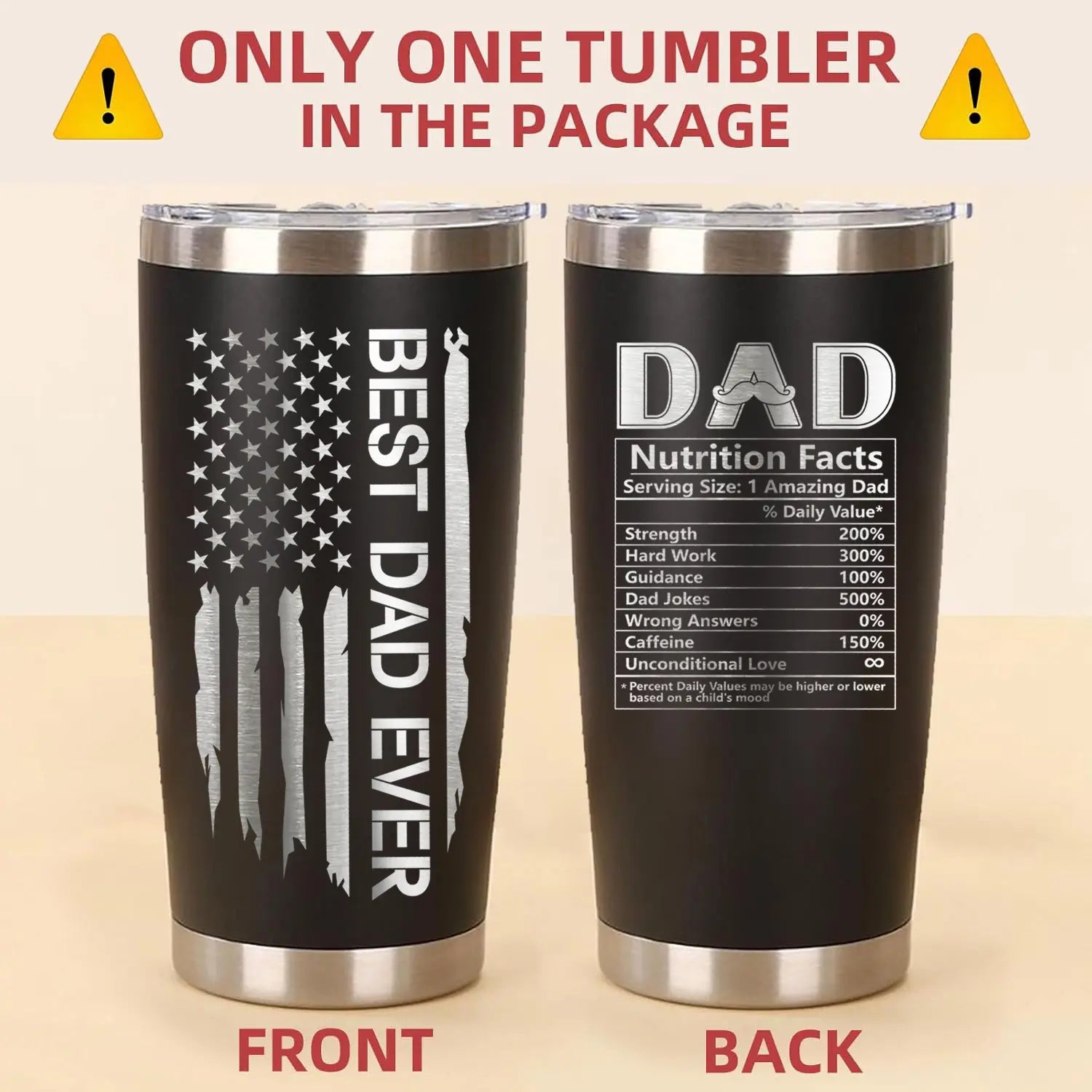 Premium Stainless Steel Tumbler for Dad - Unique Father's Day and Birthday Gift from Daughter or Son, 20oz Black Travel Mug - Perfect for Coffee, Holidays, and Everyday Use