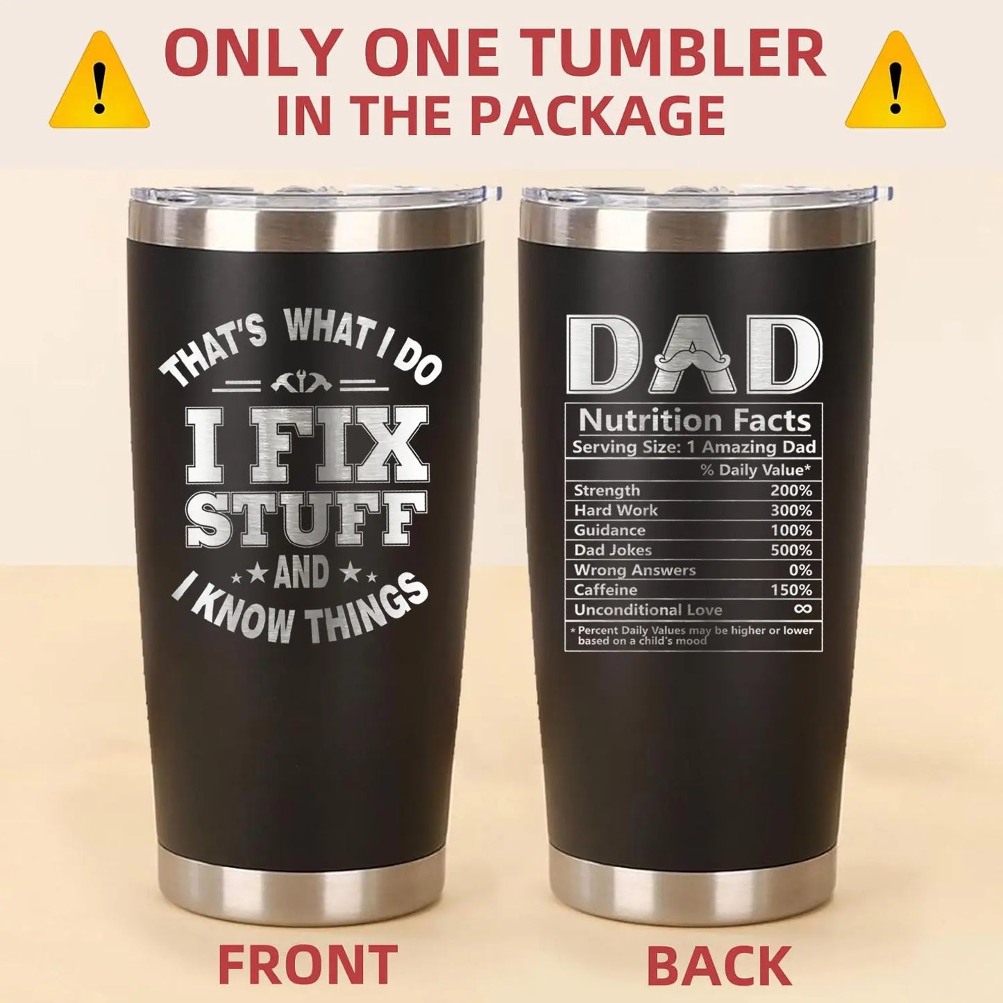 Premium Stainless Steel Tumbler for Dad - Unique Father's Day and Birthday Gift from Daughter or Son, 20oz Black Travel Mug - Perfect for Coffee, Holidays, and Everyday Use