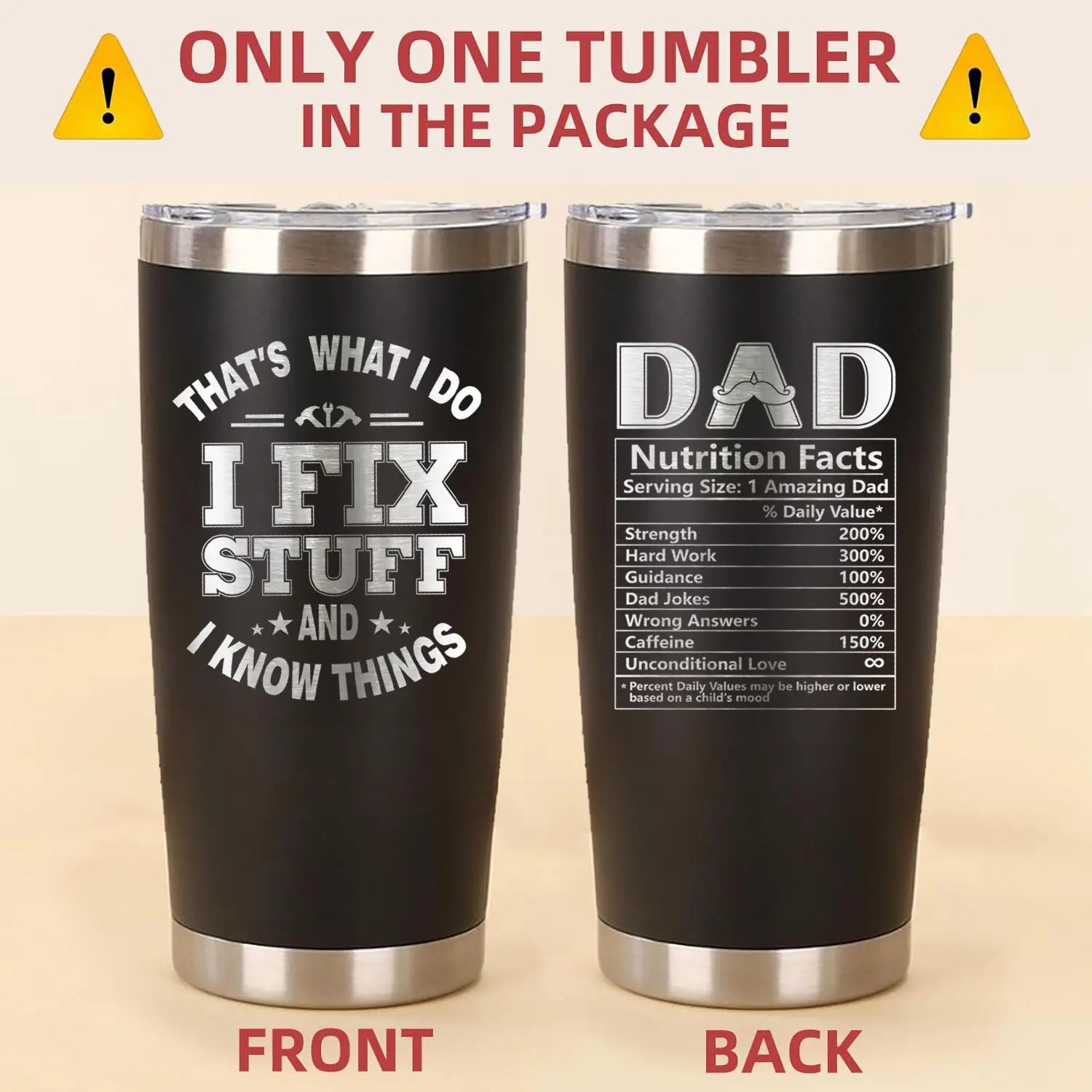 Premium Stainless Steel Tumbler for Dad - Unique Father's Day and Birthday Gift from Daughter or Son, 20oz Black Travel Mug - Perfect for Coffee, Holidays, and Everyday Use