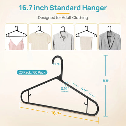 Vtopmart 60-Pack Stackfit Clothes Hangers - 16.7-Inch Non-Slip Slim Hangers for T-Shirts, Coats, Jackets, and Sweaters - Durable Space-Saving Closet Organizers - Mid-Year Sale