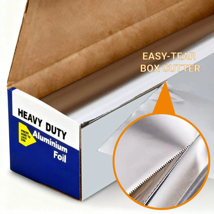 Heavy Duty Non-Stick Aluminum Foil Roll, 223 Sq Ft, 12 Inches Wide with Cutter for Grilling, Cooking, and Catering, Silver