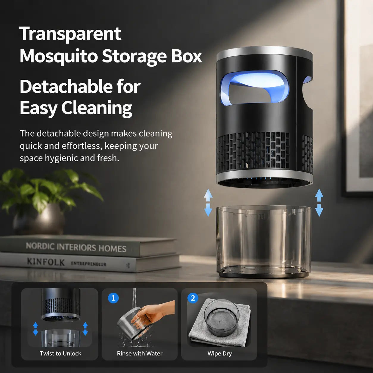 Indoor Insect Trap with Light and Suction Technology for Effective Mosquito, Fruit Fly, Gnat, and Moth Control in Residential Spaces