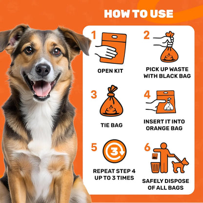 Cleanwaste Waggy Baggy Adventure-Ready Dog Waste Bags, Smell-Proof Dual Bag System with Convenient Carry Handle, 10 Count