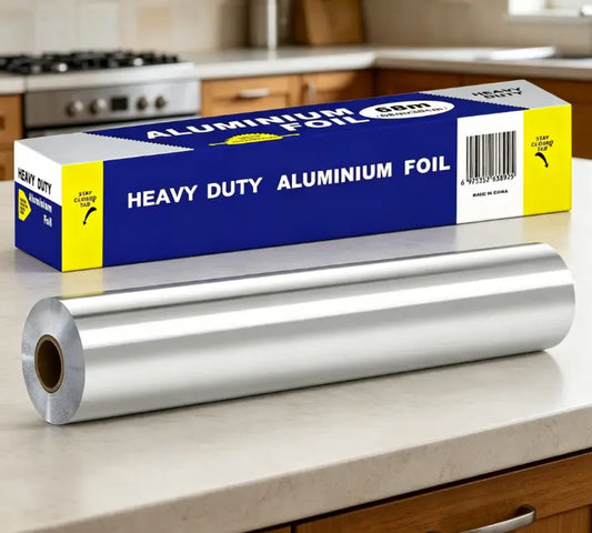 Heavy Duty Non-Stick Aluminum Foil Roll, 223 Sq Ft, 12 Inches Wide with Cutter for Grilling, Cooking, and Catering, Silver