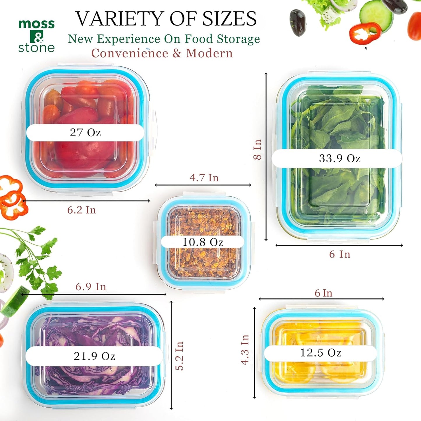 10-Piece Borosilicate Glass Meal Prep Container Set – Leak-Proof Snap-Lock Lids, Airtight & BPA-Free – Freezer, Microwave & Oven Safe (Glass Only) – Stackable and Nestable Food Storage Solution