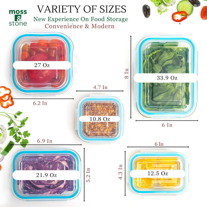 10-Piece Borosilicate Glass Meal Prep Container Set – Leak-Proof Snap-Lock Lids, Airtight & BPA-Free – Freezer, Microwave & Oven Safe (Glass Only) – Stackable and Nestable Food Storage Solution