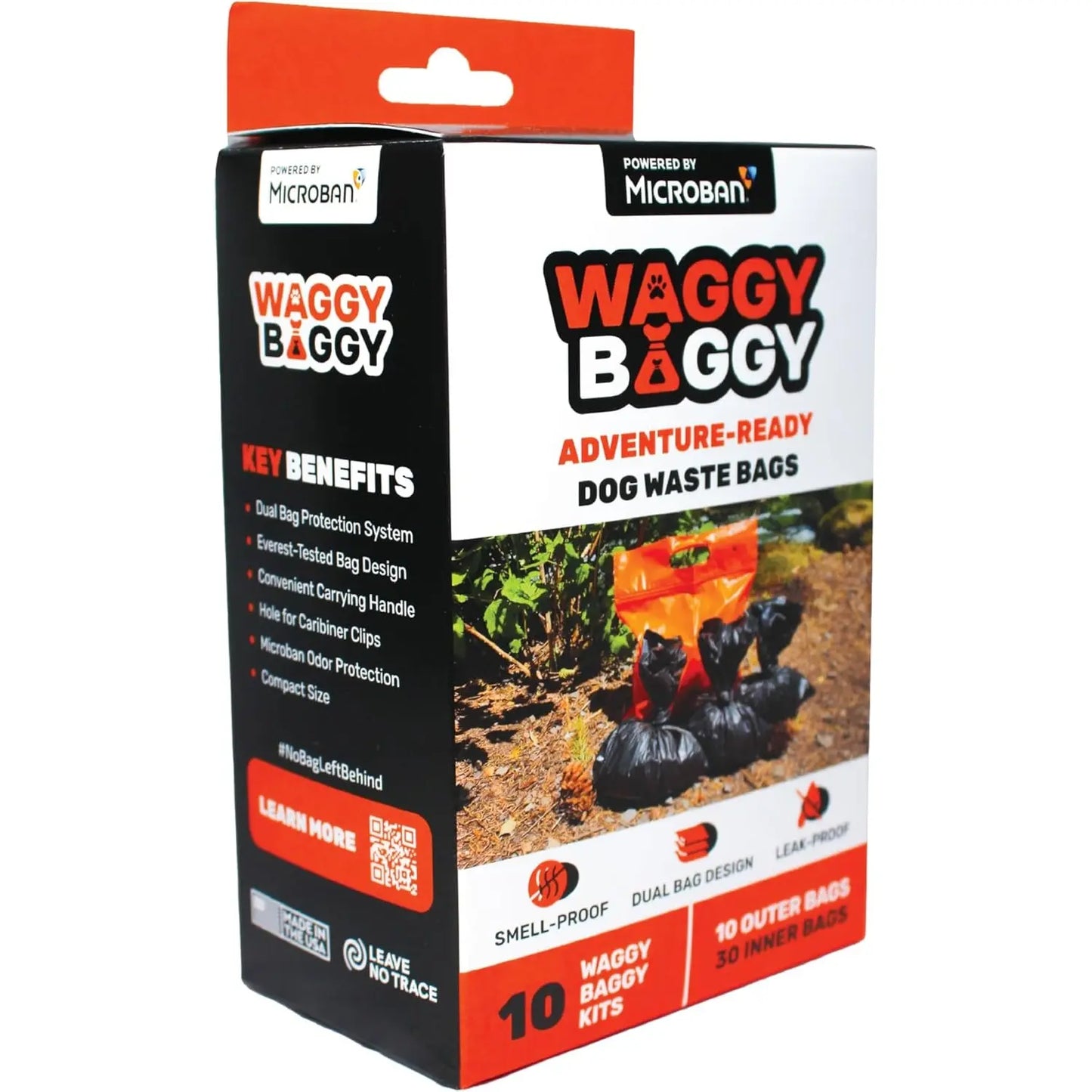 Cleanwaste Waggy Baggy Adventure-Ready Dog Waste Bags, Smell-Proof Dual Bag System with Convenient Carry Handle, 10 Count