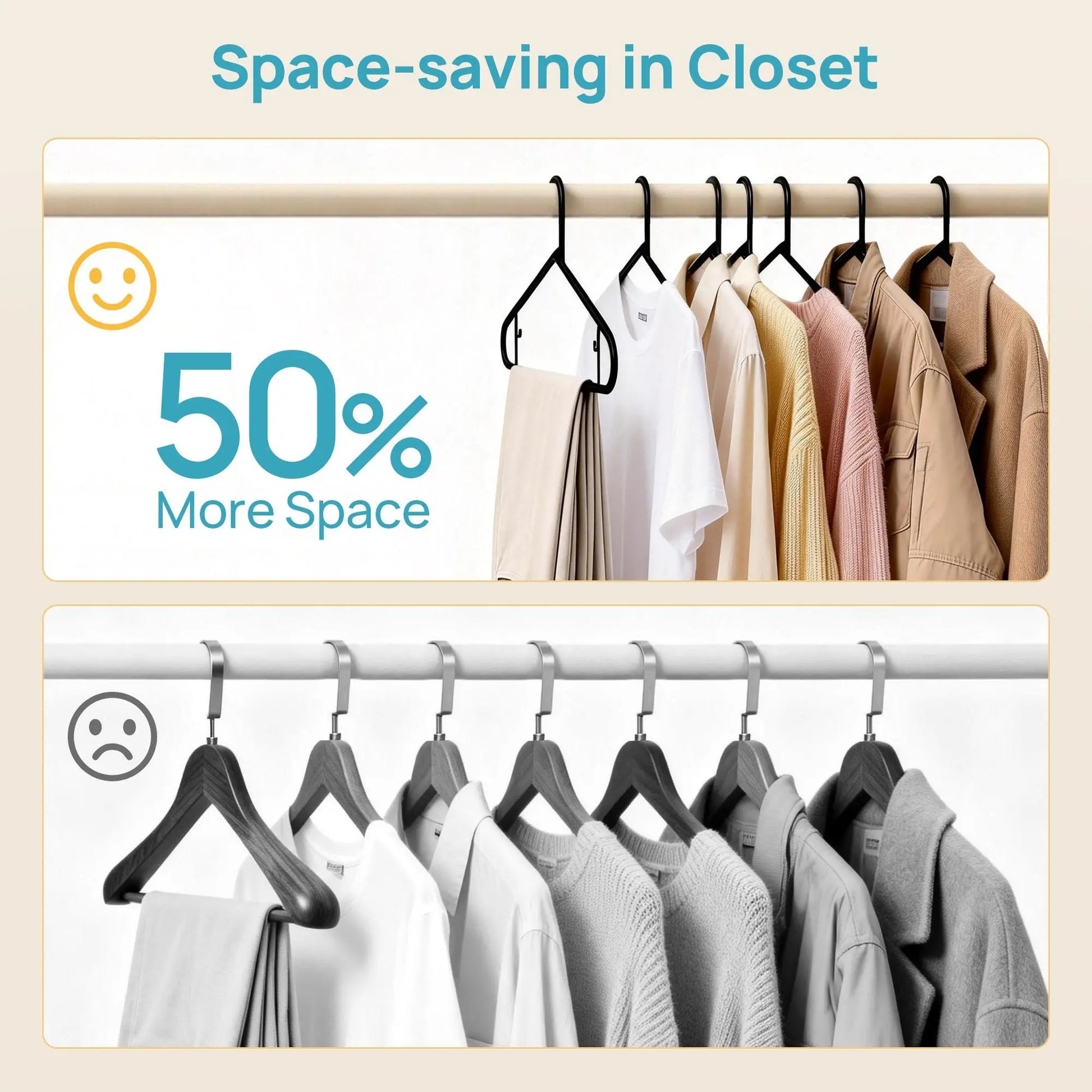 Vtopmart 60-Pack Stackfit Clothes Hangers - 16.7-Inch Non-Slip Slim Hangers for T-Shirts, Coats, Jackets, and Sweaters - Durable Space-Saving Closet Organizers - Mid-Year Sale