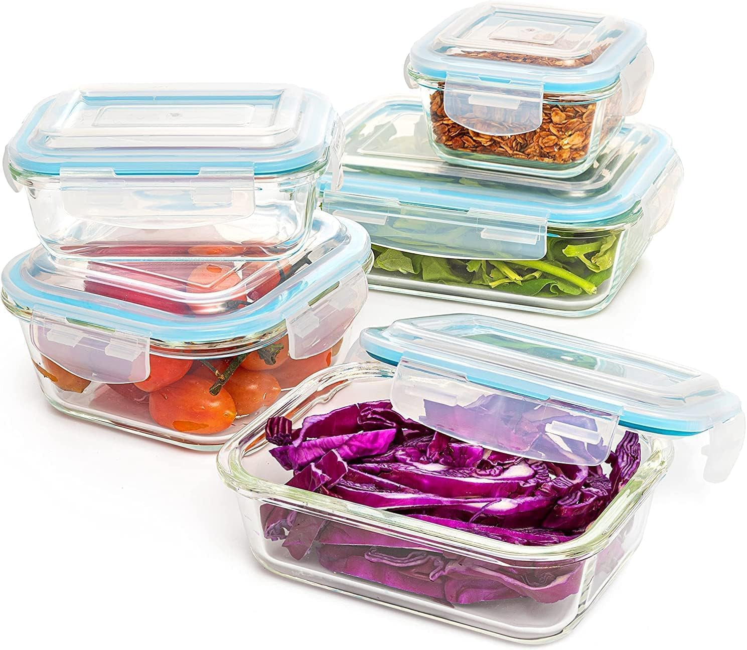 10-Piece Borosilicate Glass Meal Prep Container Set – Leak-Proof Snap-Lock Lids, Airtight & BPA-Free – Freezer, Microwave & Oven Safe (Glass Only) – Stackable and Nestable Food Storage Solution