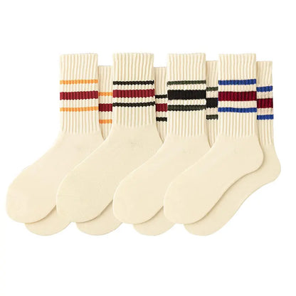 Natural 98% Cotton Crew Socks - Seamless, Breathable, and Cozy Fall & Winter Collection for Men and Women (4 Pairs)